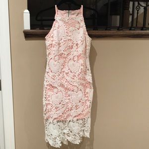 Pink Dress with White Lace Overlay